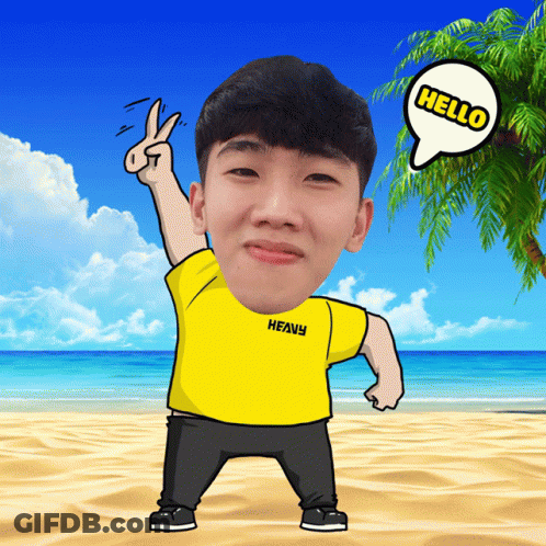 A Cartoon Of A Man With A Yellow Shirt That Says Heavy On It GIF
