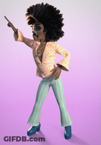 A Cartoon Of A Man With An Afro Pointing Up GIF