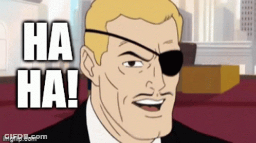 A Cartoon Of A Man With An Eye Patch And The Words Ha Ha On The Bottom GIF