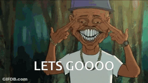 A Cartoon Of A Man With Big Teeth And The Words Lets Goooo GIF