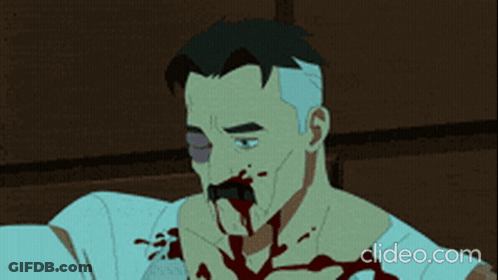 A Cartoon Of A Man With Blood Dripping From His Nose And Mouth GIF