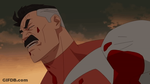 A Cartoon Of A Man With Blood On His Face And A Skull In The Background GIF