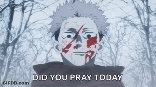 A Cartoon Of A Man With Blood On His Face And The Words Did You Pray Today GIF