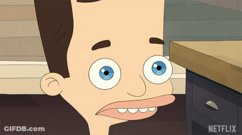 A Cartoon Of A Man With Blue Eyes And A Netflix Logo On The Bottom Right GIF
