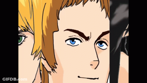 A Cartoon Of A Man With Blue Eyes And A Woman With Blonde Hair GIF