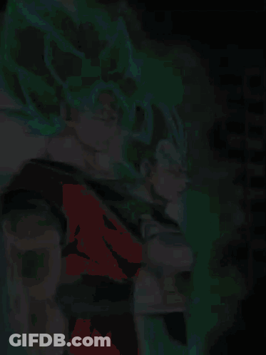 A Cartoon Of A Man With Blue Hair And The Words " I 'Ll Surpass All My Opponents No Matter How Formidable They Are GIF
