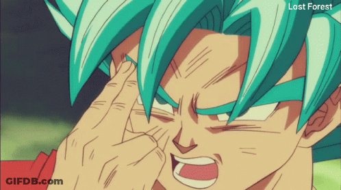 A Cartoon Of A Man With Blue Hair And The Words Lost Forest Below Him GIF
