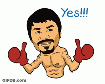 A Cartoon Of A Man With Boxing Gloves Giving A Thumbs Up And The Word Yes Behind Him GIF