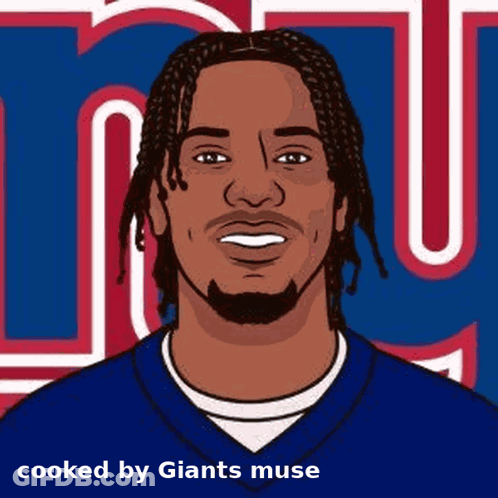 A Cartoon Of A Man With Dreadlocks And A Giants Logo In The Background GIF