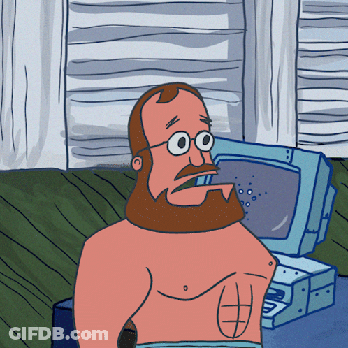 A Cartoon Of A Man With Glasses And A Beard Sitting In Front Of A Computer GIF