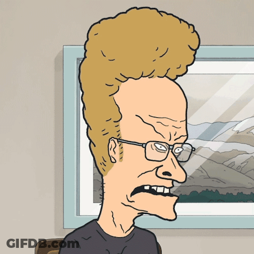 A Cartoon Of A Man With Glasses And A Big Mohawk Says " Huh " GIF