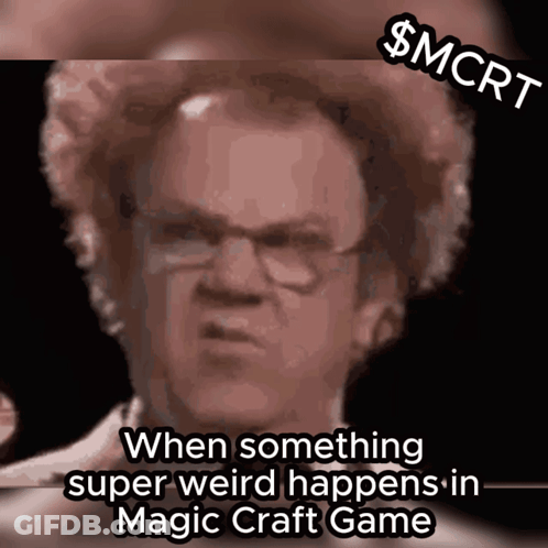 A Cartoon Of A Man With Glasses And A Caption That Says When Something Super Weird Happens In Magic Craft Game GIF