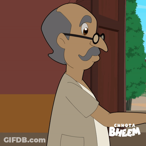 A Cartoon Of A Man With Glasses And A Mustache With Chhota Bheem Written On The Bottom GIF