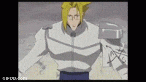 A Cartoon Of A Man With Glasses And A Sword GIF