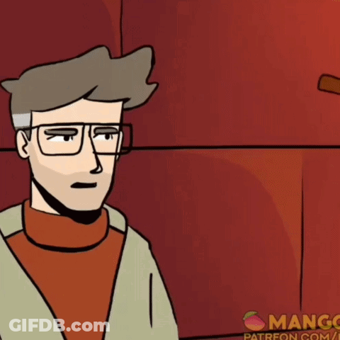 A Cartoon Of A Man With Glasses And A Yellow Cartoon Character Laughing GIF
