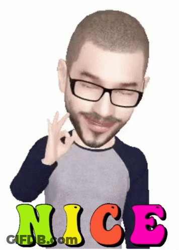 A Cartoon Of A Man With Glasses And The Word Nice Below Him GIF