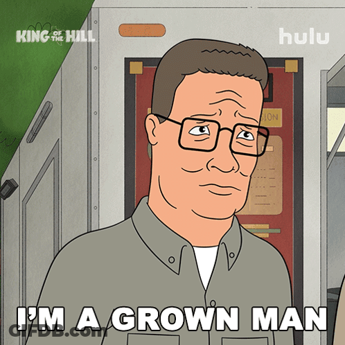 A Cartoon Of A Man With Glasses And The Words I 'M A Grown Man GIF