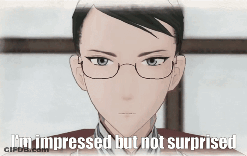 A Cartoon Of A Man With Glasses And The Words I 'M Impressed But Not Surprised GIF