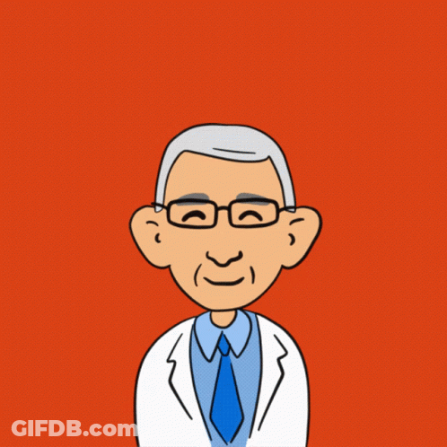 A Cartoon Of A Man With Glasses And The Words Listen To Fauci Around Him GIF