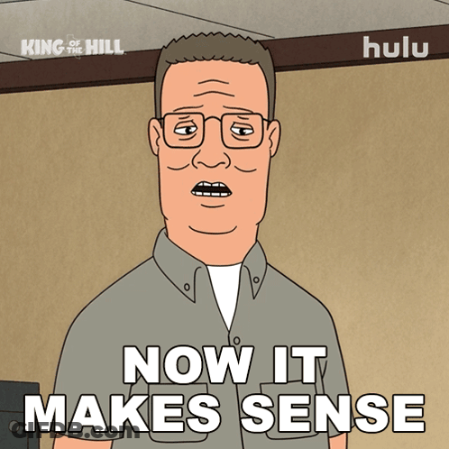 A Cartoon Of A Man With Glasses And The Words Now It Makes Sense GIF