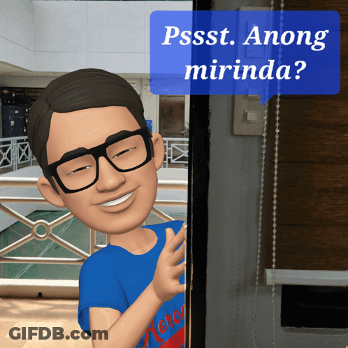 A Cartoon Of A Man With Glasses And The Words Pssst Anong Mirinda GIF