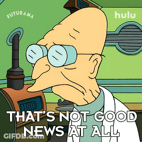Cartoon Man With Glasses And Not Good News Text GIF