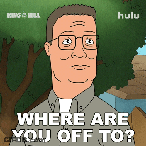 A Cartoon Of A Man With Glasses And The Words Where Are You Off To GIF