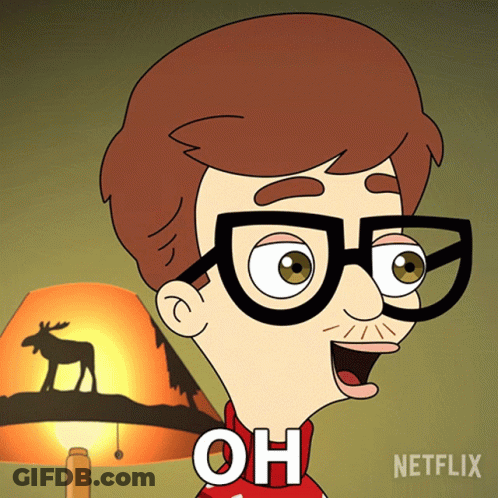 A Cartoon Of A Man With Glasses Says Oh In Front Of A Lamp With A Moose On It GIF