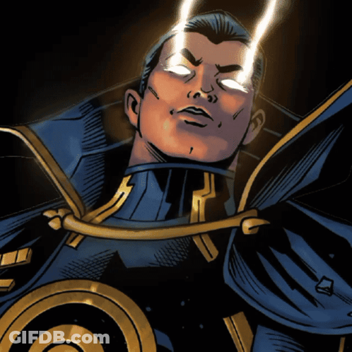 A Cartoon Of A Man With Glowing Eyes And A Cape GIF