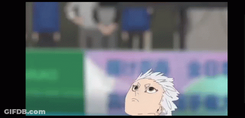A Cartoon Of A Man With Gray Hair Looking Up At Something . GIF