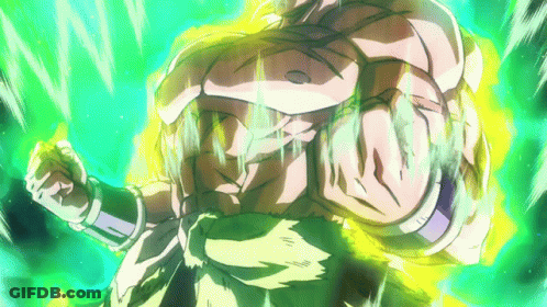 A Cartoon Of A Man With Green And Yellow Energy Coming Out Of His Chest . GIF