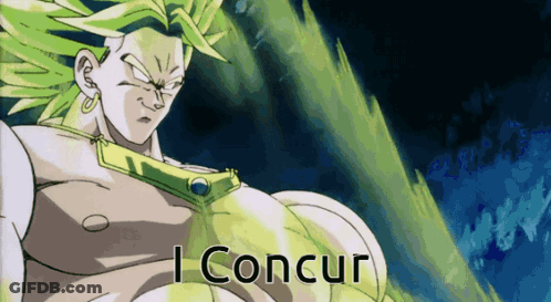 A Cartoon Of A Man With Green Hair And The Words I Concur GIF