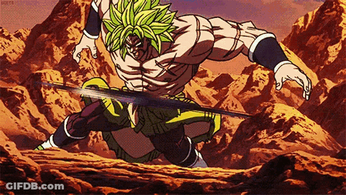 A Cartoon Of A Man With Green Hair Holding A Sword GIF