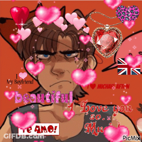 A Cartoon Of A Man With Hearts And The Words " I Love You So Much " On The Bottom GIF