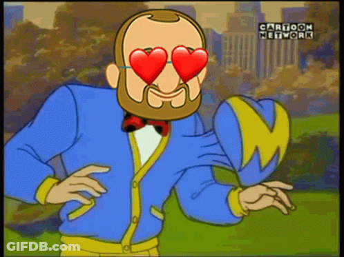 A Cartoon Of A Man With Hearts In His Eyes And A Cartoon Network Logo GIF