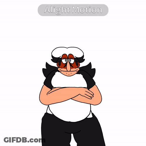 A Cartoon Of A Man With His Arms Crossed And The Words " Alight Motion " Above Him GIF