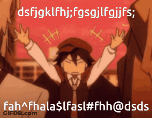 A Cartoon Of A Man With His Arms In The Air With The Words Dsfgklfhj Fgsgjfgjfs GIF
