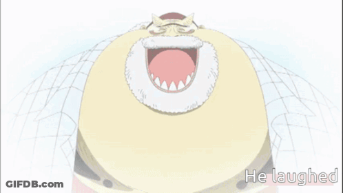 A Cartoon Of A Man With His Mouth Open And The Words He Laughed Below It GIF