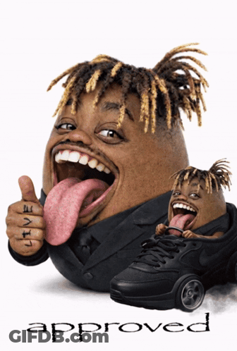 A Cartoon Of A Man With His Tongue Hanging Out And The Word Approved Below It GIF