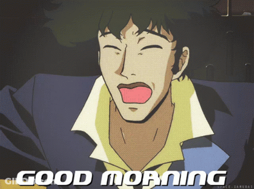 A Cartoon Of A Man With His Tongue Out And The Words Good Morning GIF