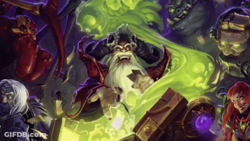 A Cartoon Of A Man With Horns And A Beard Surrounded By Monsters GIF