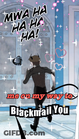 A Cartoon Of A Man With Horns And The Words " Me On My Way To Blackmail You " On The Bottom GIF