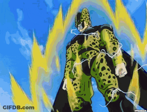 A Cartoon Of A Man With Leopard Print Standing In Front Of A Blue Sky With Lightning Coming Out Of Him GIF