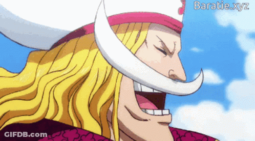 A Cartoon Of A Man With Long Blonde Hair And A White Beard With Baratie.xyz Written Below Him GIF