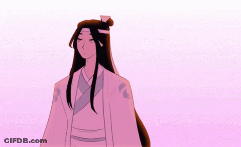 A Cartoon Of A Man With Long Hair Wearing A Kimono And A Ponytail . GIF