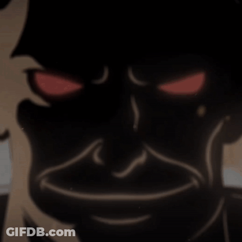 A Cartoon Of A Man With Red Eyes And A Mustache GIF