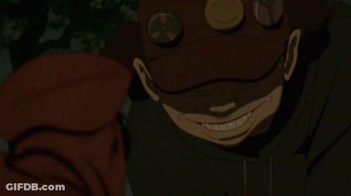 A Cartoon Of A Man With Red Eyes And Teeth GIF
