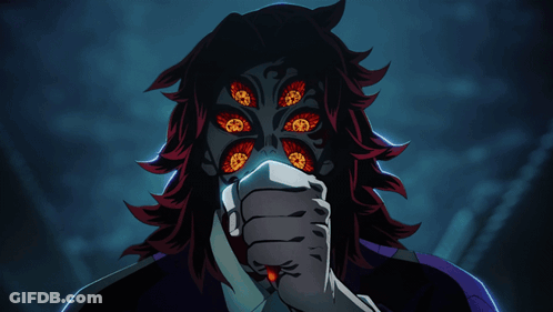A Cartoon Of A Man With Red Eyes And The Words Upper One Above Him GIF