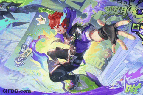 A Cartoon Of A Man With Red Hair And A Purple Shirt That Says ' Superhero ' On The Top GIF