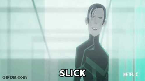 A Cartoon Of A Man With Slick Written On The Bottom GIF
